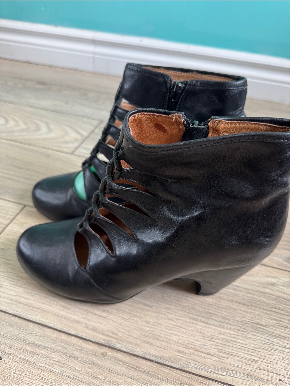 Miz Mooz Black Cutout Leather Ankle Boots
